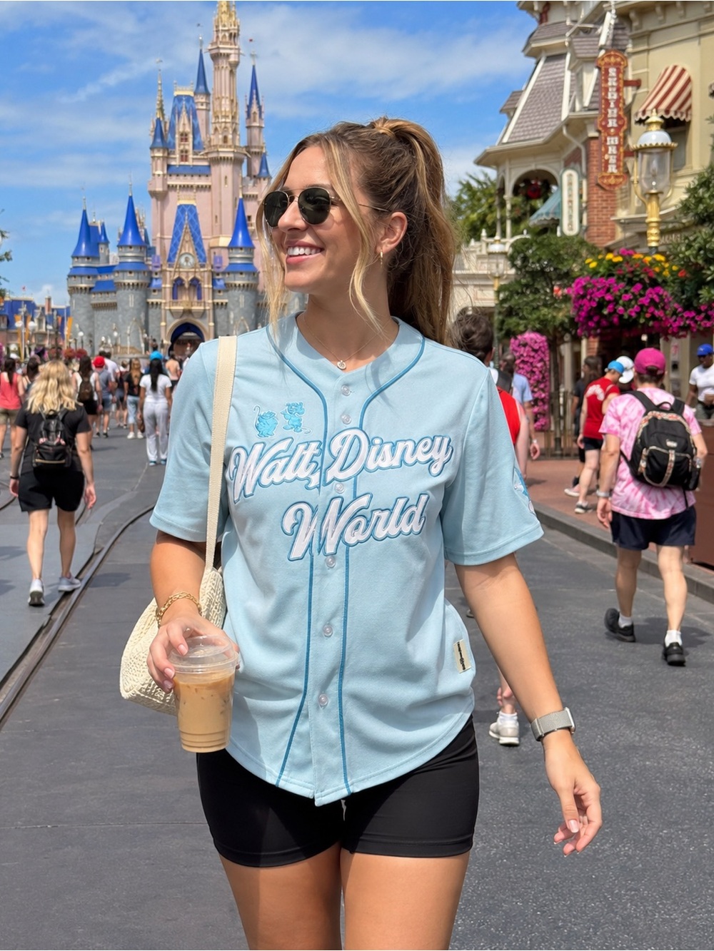 Walt Disney Cinderella Princess NWT Baseball Jersey Sky Blue Size XS Short L - Picture 1 of 8